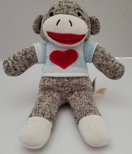 Dan Dee Collector  s Choice Sock Monkey Plush With Blue Sweater  Red Heart