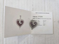 Natural Madagascan Ruby  Diamond Sterling Silver Heart Pendant .736cttw New