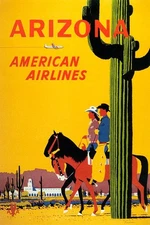 ARIZONA  AMERICAN AIRLINES COWBOY COWGIRL HORSE TRAVEL VINTAGE POSTER REPRO