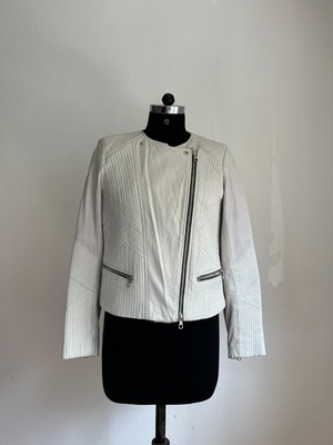 White Leather Jacket by Set for Women, Size 40, Bikerjacket, Motorcycle