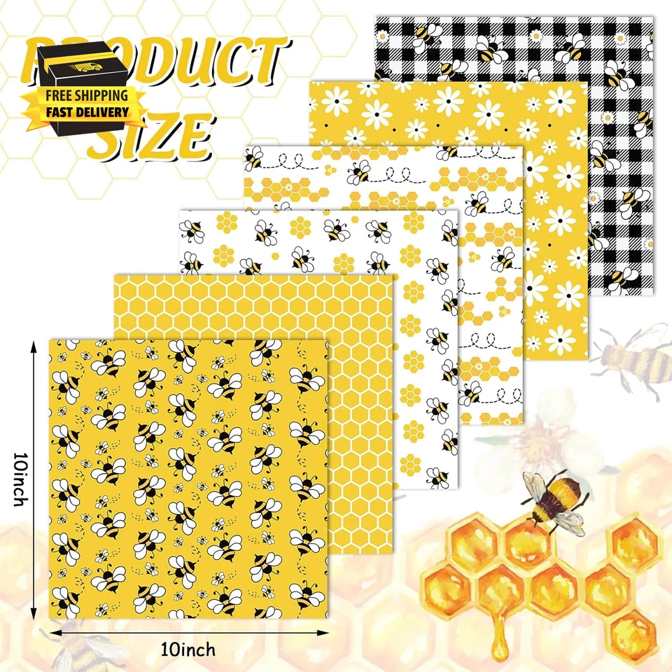 Paquetes de 6 piezas de tela de algodón de verano abeja margarita panal tela a cuadros cuadrados abeja D Foto 2 de 4