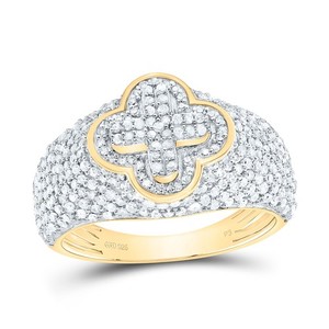 Authentic 925 Silver Gold Plated Real Diamond Cluster 4 Leaf Clover Cocktail Ring 1 CT