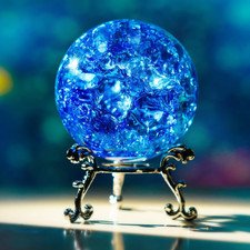 60mm Ice Cracked Crystal Ball Paperweight Blue Glass Ball with Stand Decorativ