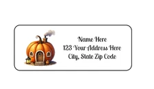 30 Pumpkin House PERSONALIZED RETURN ADDRESS LABELS 1 in X 2 5/8 GLOSSY