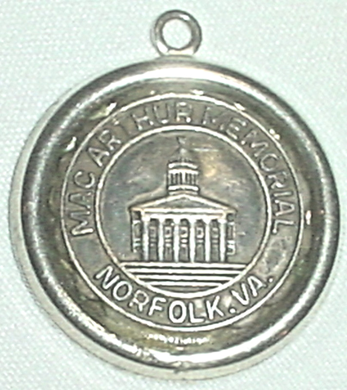 Vintage Macarthur Memorial Norfolk Virginia Souvenir Disk Charm 0.75"