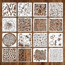 16Pcs Mixed Pattern Stencil Stuff, 6" Texture Stencils for 6 inches, white