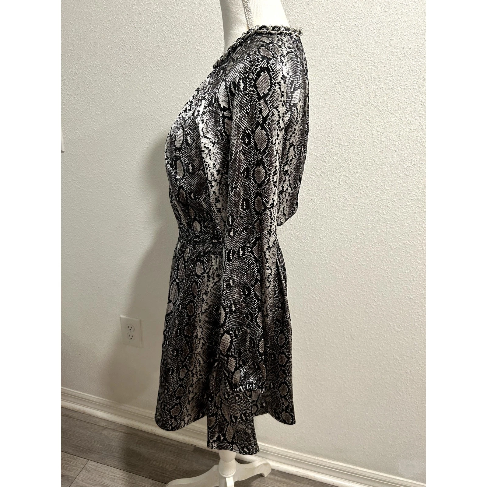 Abito donna Michael Kors Adder stampato scollo a catena nero bianco taglia Petite Small