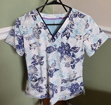 Women's Healing Hands V Neck Floral Small Scrub Top