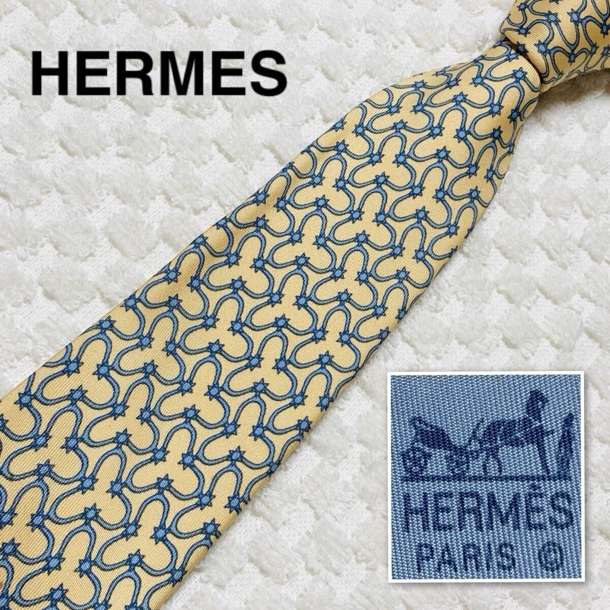 HERMES Tie spur motif metal fittings all over 100 silk Made in France 7054TA Lig