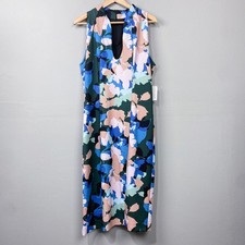 Alexia Admor Hailey Sheath Dress Sz L Floral Abstract Blue Pink Glam Fitted Midi