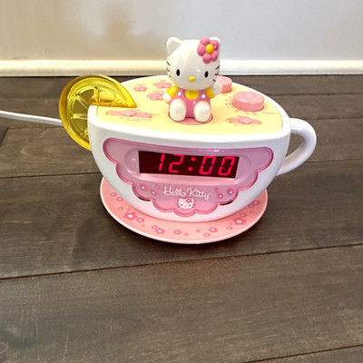 Hello Kitty Teacup Digital Alarm Clock, Pink/White, Snooze Alarm, Kids