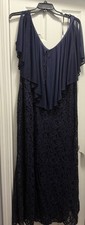 Women Navy Solid Lace Chiffon Layered Overlay...