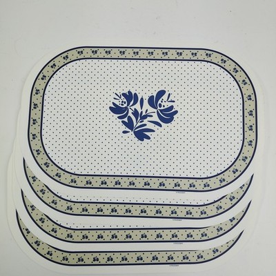 Pfaltzgraff Placemat Yorktowne Set of 4 Blue Floral Double Sided Reversible VTG
