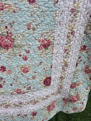 3pc Full Quilt 84 X 90 Cottage Blue Chic Antique Farmhouse 2 Shams 28 X 30
