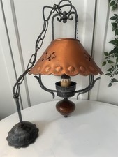 Vintage Arts & Crafts Copper Ceiling Light Rustic Cottage Pendant Hanging Chain