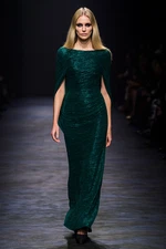 Betsy Adam MODEST METALLIC KNIT LONG SLEEVE DRAPE GOWN $259 JADE sz  4,6,12,14