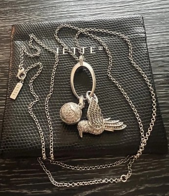 Jette Joop Necklace 90 & Strap & Large Hummingbird Charm & Pave Heart Ball Pendant 