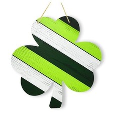 St. Patrick's Day Wooden Shamrock Door Hanger Sign with Lucky Green Clover