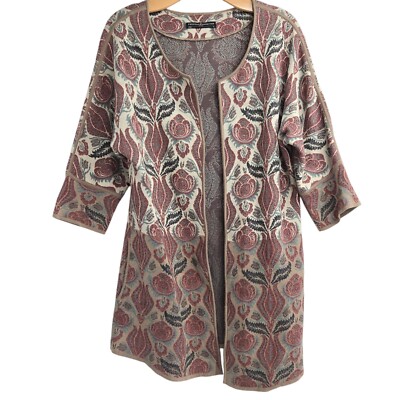 Peruvian Connection Sweater Womens Medium  Pima Cotton Tapestry Print Cardigan