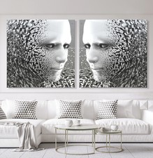 Quadro astratto su tela nero bianco grigio moderno quadro da parete sopra divano decorazione soggiorno XXL