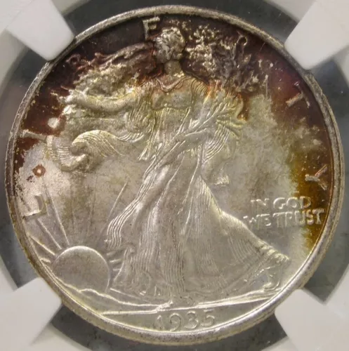1935 WALKING LIBERTY SILVER HALF DOLLAR GORGEOUS CHOICE++ PQ++ SCARCE—NGC MS 67