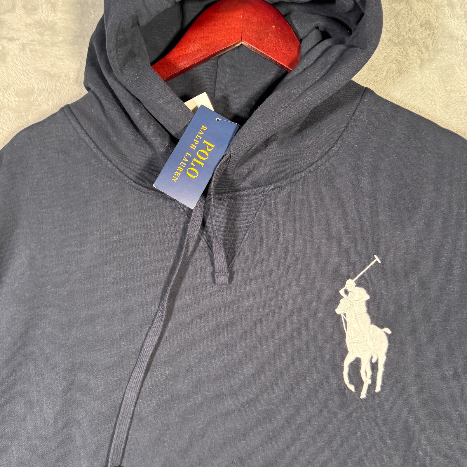 Ralph Lauren Felpa con Cappuccio Uomo 3XB 3XL Grande Blu Big Pony Pullover Polo Pile