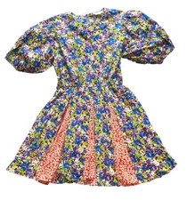 Melloday Dress Womens Large AOP Flower Cottagecore Boho Hippie Puff Sleeve
