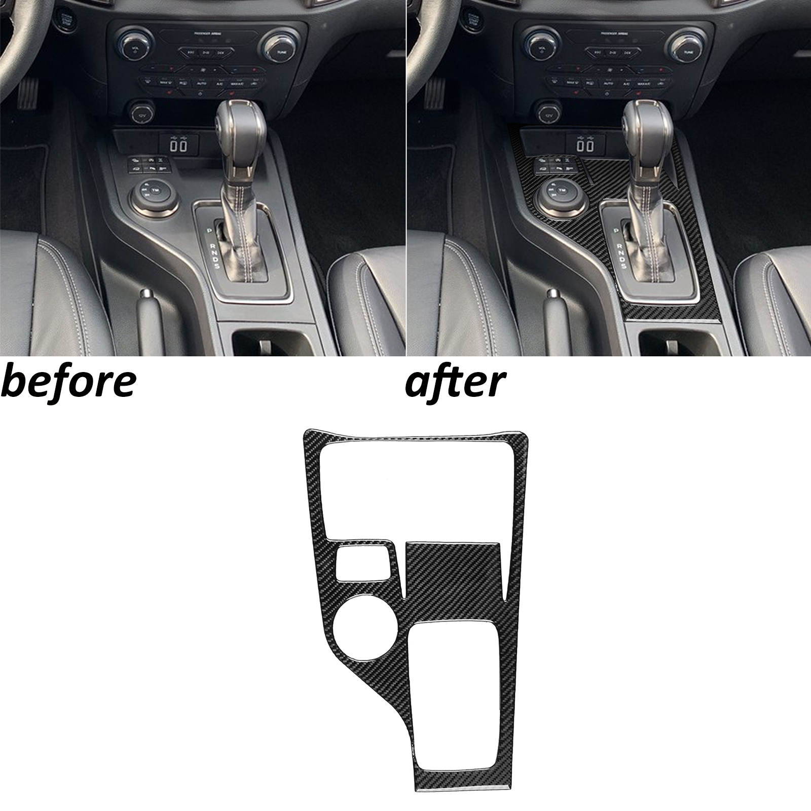 Real Carbon Fiber Console Gear Shift Panel Cover For Ford Ranger Sport 2015-2022