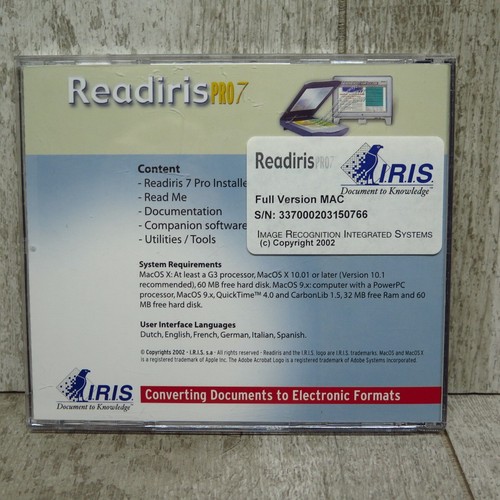 Vintage 2002 Readiris 7 Pro OCR Software für Mac OS CD ROM Disc - Bild 2 von 5