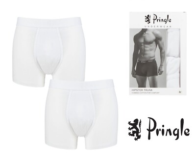 Pringle Men's Plain Hipster Trunks White Improved Fit No Fly - S M L XL - 2 Pack