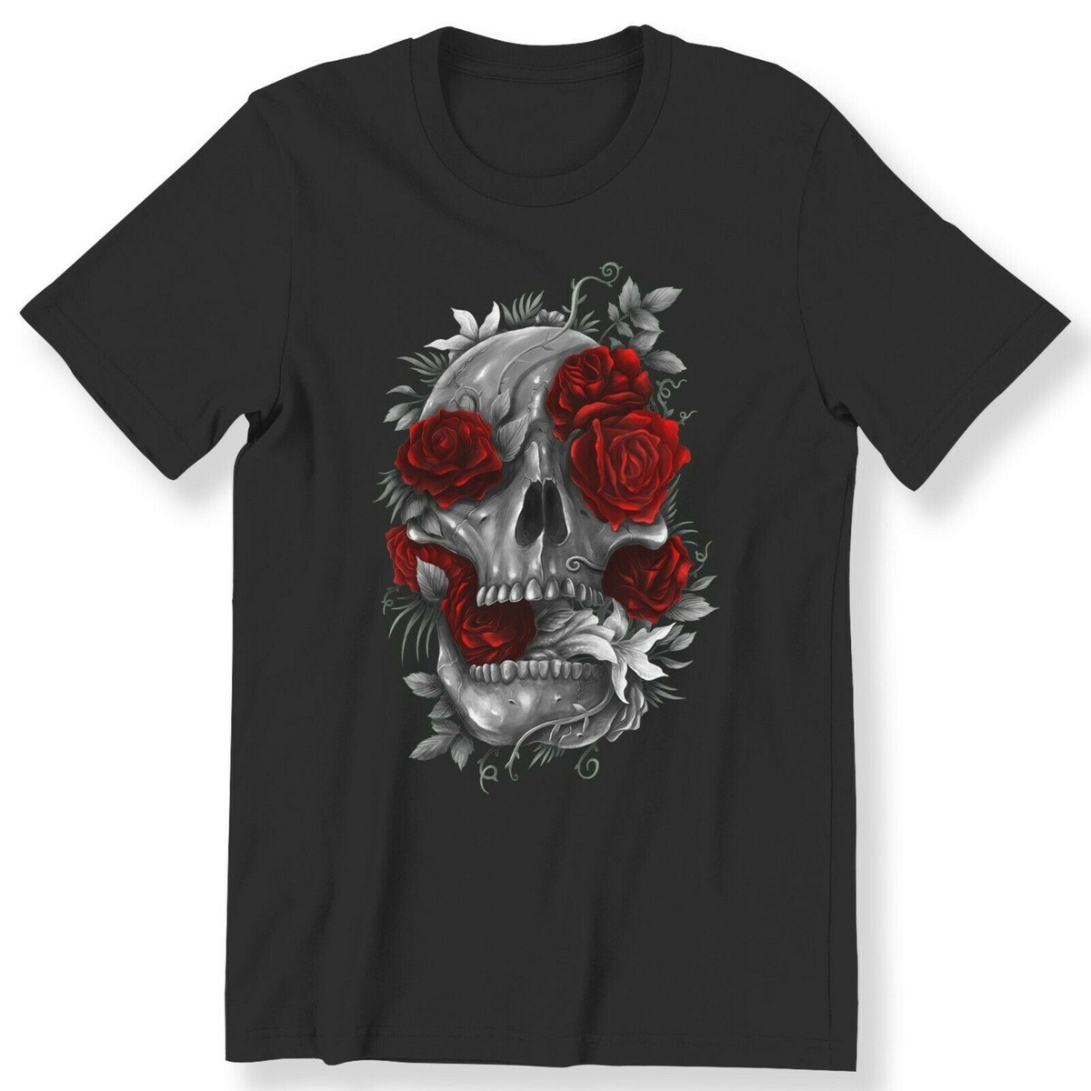 Funny Skull & Roses Graphic Tee For Women - Vintage Inspired Casual Short Sleeve Top - View #10