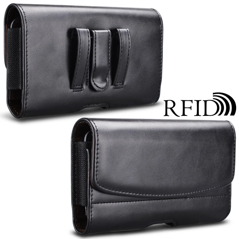 Horizontal Leather Cell Phone Pouch Holster Holder with Belt Clip Cover Case - Image 3 of 4