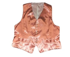 Pink Satin Tuxedo Vest Button Waistcoat Sleeveless Y2K Formal Homecoming Dance