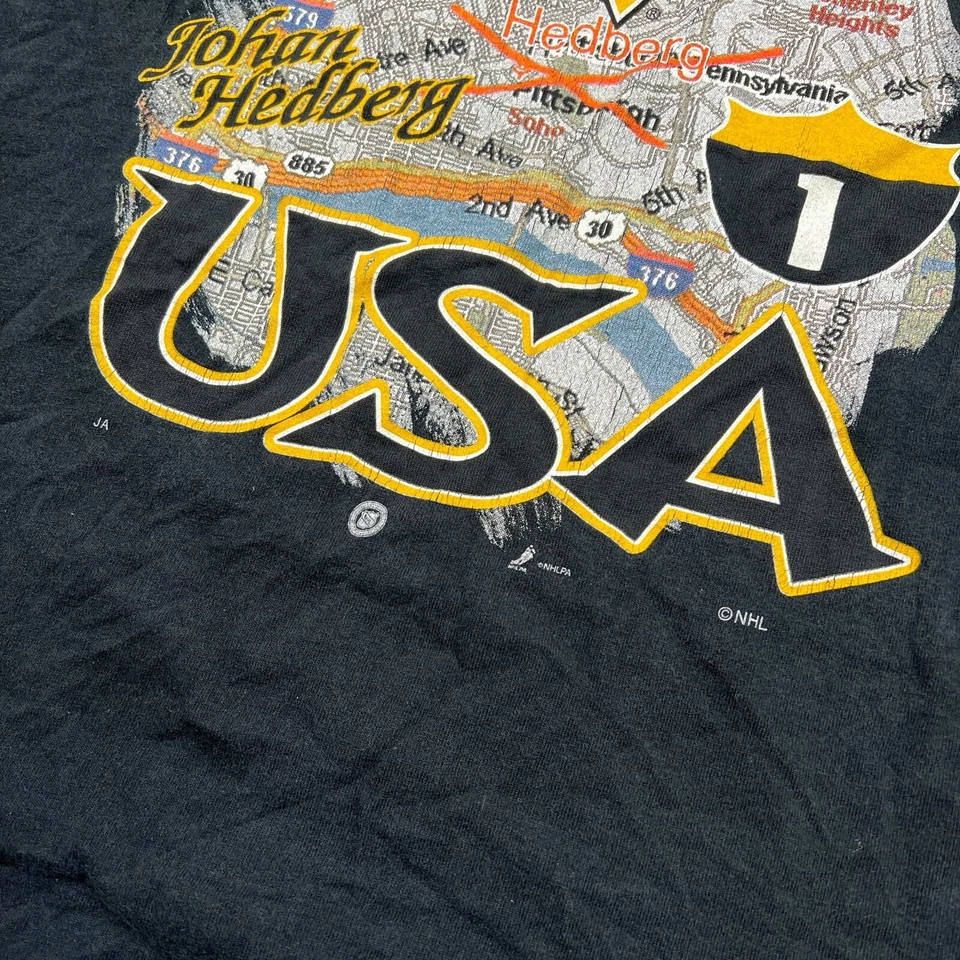 NHL VTG 00s Pittsburgh Penguins T-Shirt Johan Hedberg 3/4 Sleeve V-Neck Tee XL - Image 4 of 4
