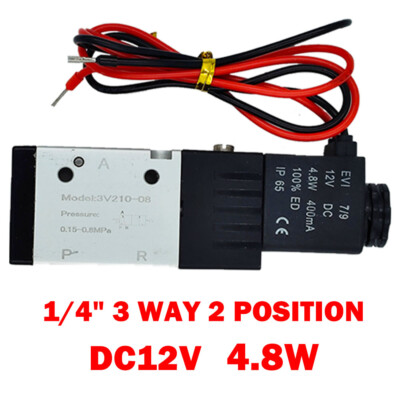 1/4'' 3 Way 2 Position Directional Control Electric Solenoid Air Valve 12V DC US