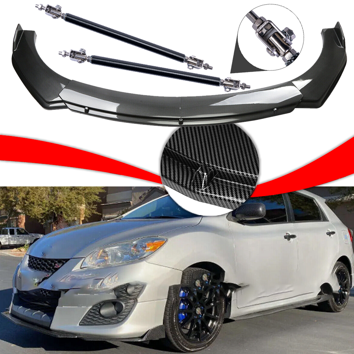 Toyota Matrix 03-22 Carbon Fiber Front Bumper Lip Spoiler with Strut Rods