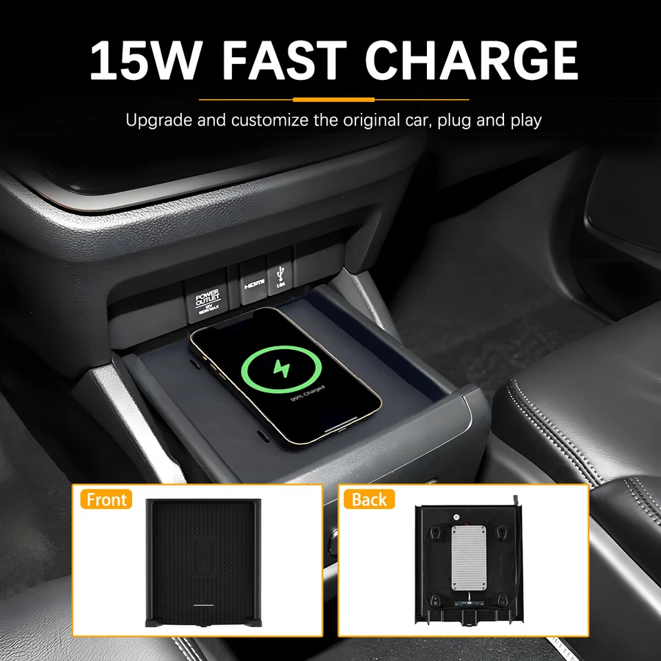 Bandeja cargador inalámbrico 15W consola central rápida para Honda Odyssey 2015-2024 Foto 2 de 4