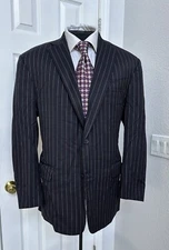 Mint Holland&Sherry Savile Row London Men Black With Pink Stripes Suit 42 R