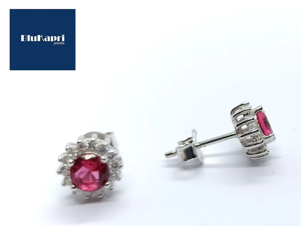 Orecchini ROTONDI  rosso rubino Gioielli Donna in Argento 925 rodiato Oro Bianco - Immagine 3 di 4