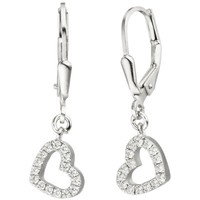 OhrhäNger Ohrringe Boutons Brisur Herzen Herzchen WeißE Zirkonia 925 Silber