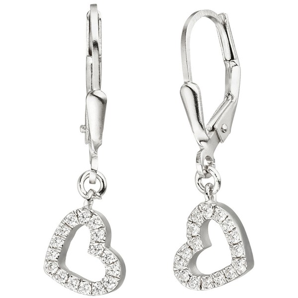 OhrhäNger Ohrringe Boutons Brisur Herzen Herzchen WeißE Zirkonia 925 Silber-image