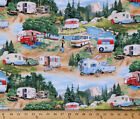 Cotton Vintage Trailers Camping Campers Rv's Fabric Print by the Yard D486.32