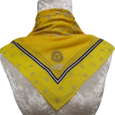ヴェルサーチ　大判ハンカチ V105 Versace Handkerchief Vivid Yellow Vintage Sun Jacquard