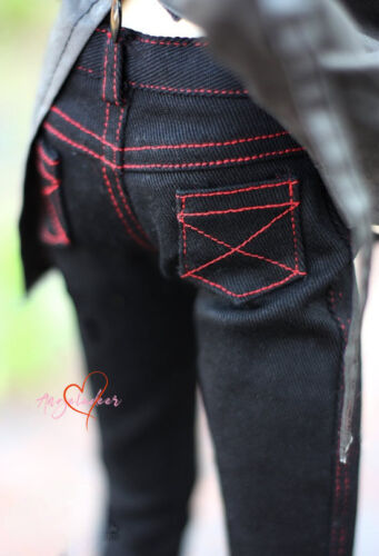 Pantaloni a matita 1/4 1/3 zio BJD vestiti neri elastici pantaloni esposti filo rosso - Foto 1 di 5