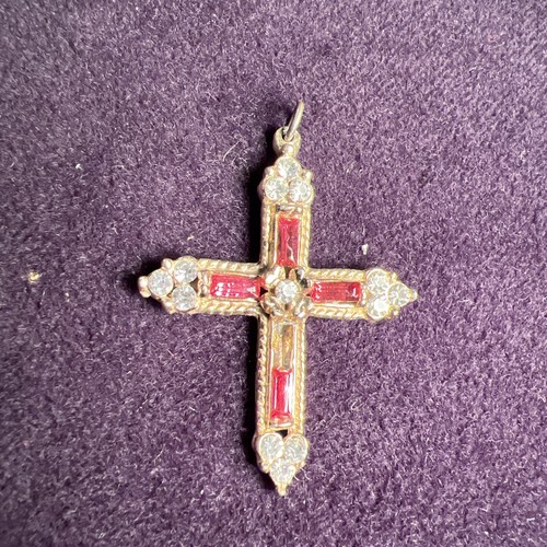 Rhinestone Religious Cross Pendant Pink Clear - Picture 6 of 7