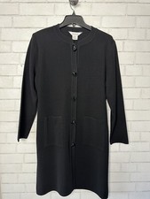 MISOOK Tunic Long Cardigan Coat Sweater Black Pockets Duster Size Small S