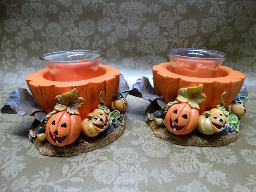 Juego de 2 Candelabros Calabaza Halloween/Otoño/Acción de Gracias