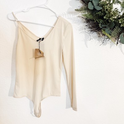Vero Moda Beige Bodysuit Womens Medium One Sleeve New With Tags Stretch