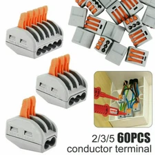 60pcs For WAGO 222 Series Reusable Electrical Wire Cable Connectors Compact