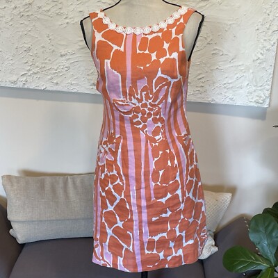 Lilly Pulitzer Target Women's Giraffe Print Linen Orange Pink Shift Dress  Sz 2 | eBay